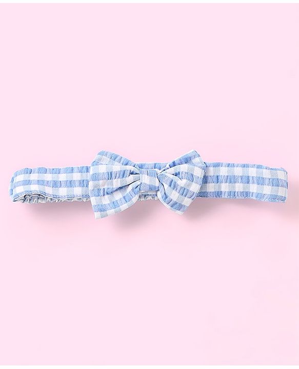 Babyhug 100% Cotton Seer Sucker Woven Embroidered Short Sleeves Frock With Bloomer Checked- Blue