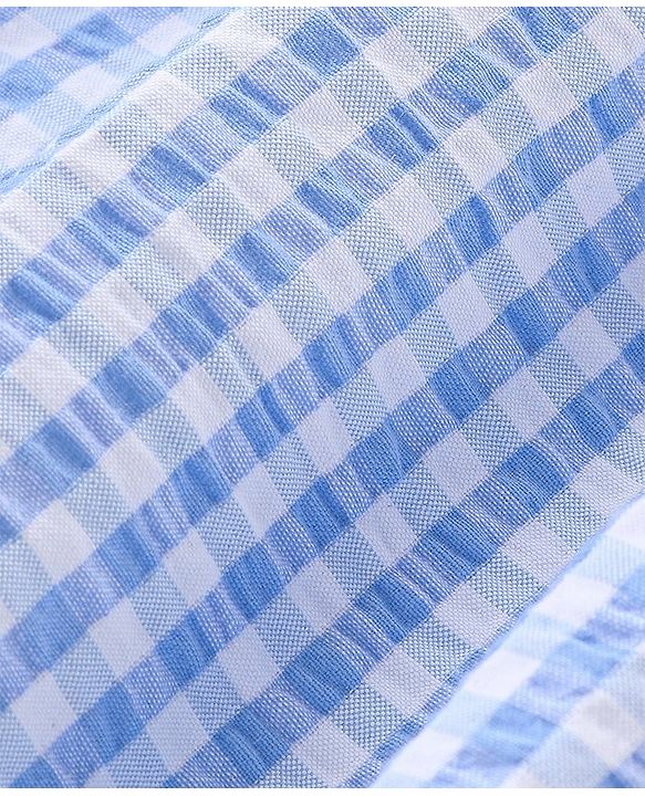 Babyhug 100% Cotton Seer Sucker Woven Embroidered Short Sleeves Frock With Bloomer Checked- Blue