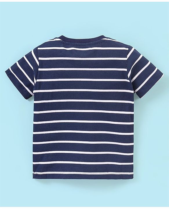 Babyhug 100% Cotton Half sleeves T-Shirt and Shorts Set Striped & Dino Printed - Blue & White