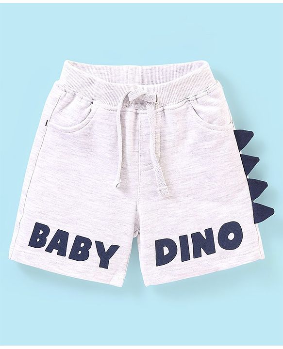 Babyhug 100% Cotton Half sleeves T-Shirt and Shorts Set Striped & Dino Printed - Blue & White