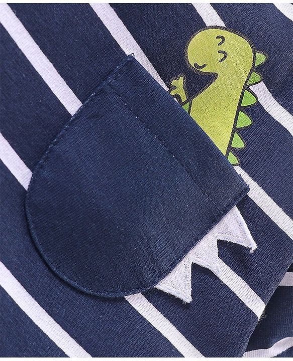 Babyhug 100% Cotton Half sleeves T-Shirt and Shorts Set Striped & Dino Printed - Blue & White