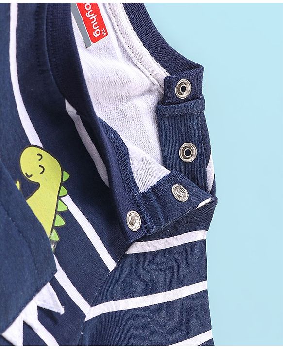 Babyhug 100% Cotton Half sleeves T-Shirt and Shorts Set Striped & Dino Printed - Blue & White