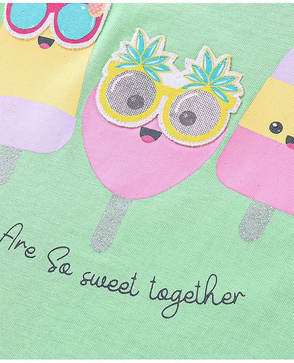 Babyhug 100% Cotton Knit Frill Sleeves Top Ice Lolly Print - Green