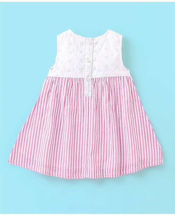 Babyhug Yarndyed  Seer Sucker Woven Sleeveless Frock with Headband Bow Applique - Pink