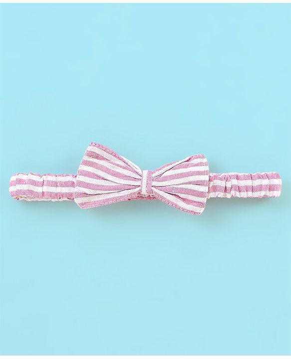 Babyhug Yarndyed  Seer Sucker Woven Sleeveless Frock with Headband Bow Applique - Pink