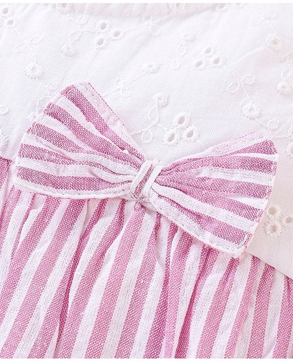 Babyhug Yarndyed  Seer Sucker Woven Sleeveless Frock with Headband Bow Applique - Pink