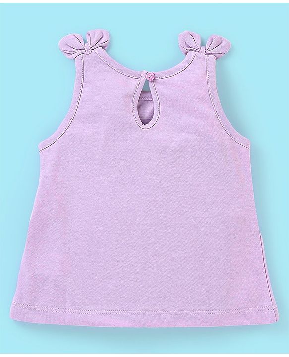 Babyhug 100% Cotton Knit Sleeveless T-Shirt with Bow Appliques Goggles Print - Light Purple
