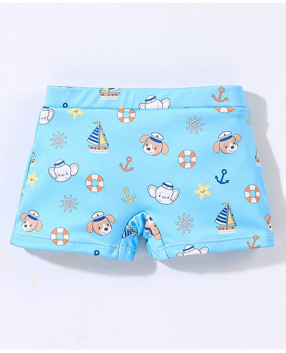 Babyhug Short Length Swimming Trunk Boats Print - Blue