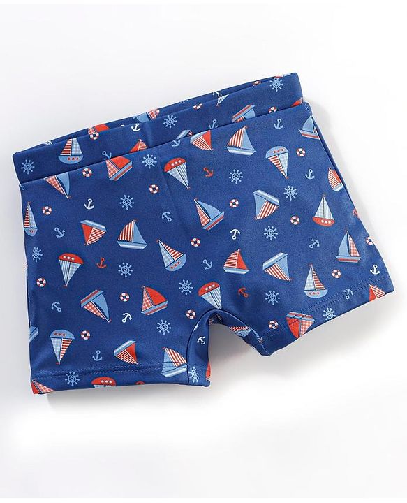 Babyhug Swimming Trunk Boat Print - Navy Blue