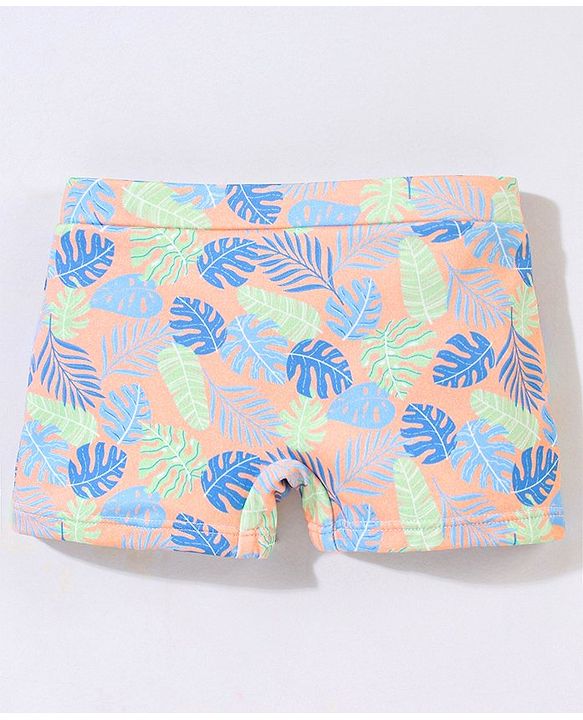 Babyhug Short Length Swimming Trunk Leaves Print - Blue