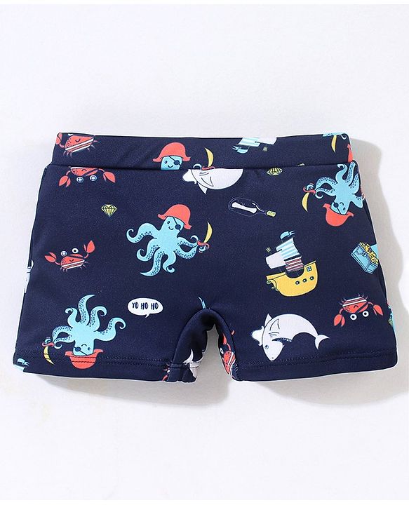 Babyhug Short Length Swimming Trunk Cartoon Octopus Print - Blue