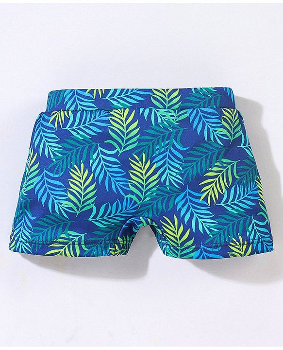 Babyhug Short Length Swimming Trunk Leaves Print - Blue