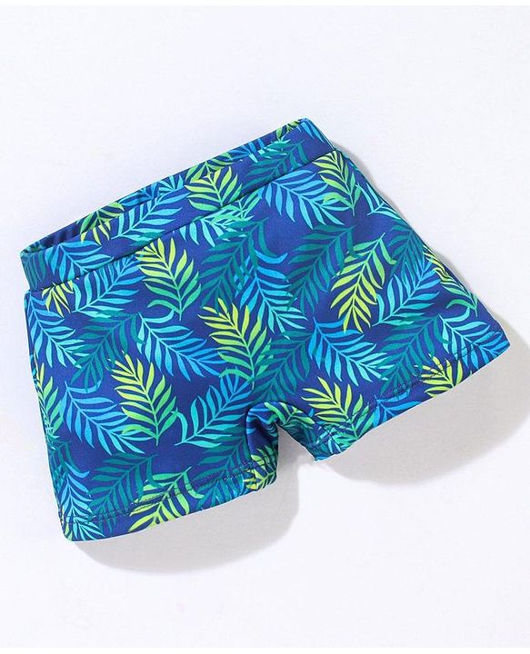 Babyhug Short Length Swimming Trunk Leaves Print - Blue