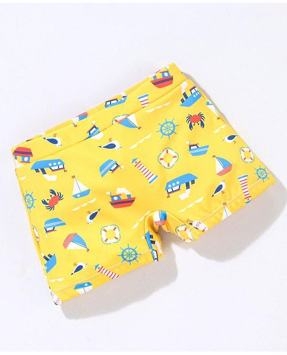 Babyhug Short Length Swimming Trunk Beach Theme Print - Yellow