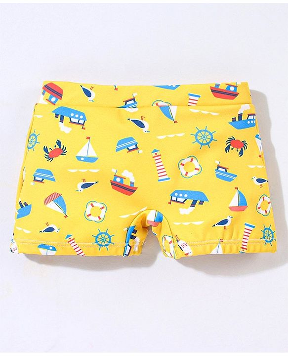 Babyhug Short Length Swimming Trunk Beach Theme Print - Yellow