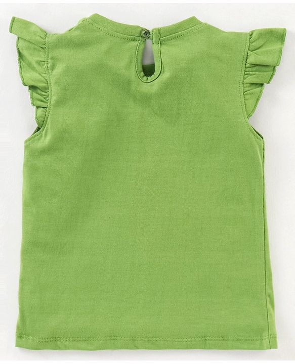 Babyhug 100% Cotton Half Sleeves Knit Tee with Graphics & Frill Detailing - Green