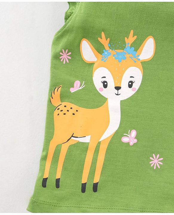 Babyhug 100% Cotton Half Sleeves Knit Tee with Graphics & Frill Detailing - Green