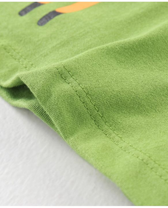 Babyhug 100% Cotton Half Sleeves Knit Tee with Graphics & Frill Detailing - Green