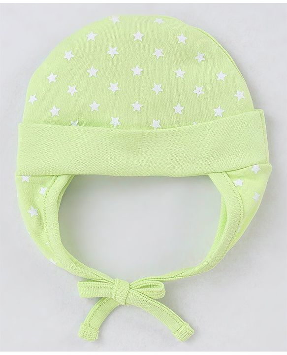 Babyhug 100% Cotton Knit Tie-Knot Cap Stars Print - Green