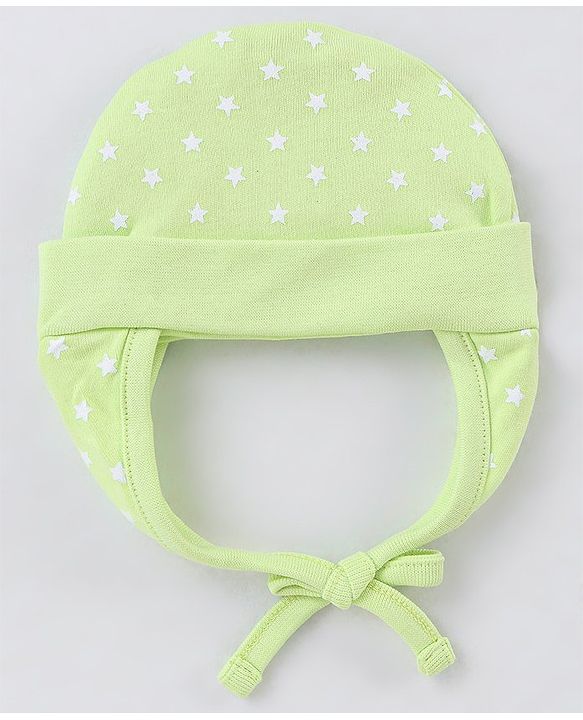 Babyhug 100% Cotton Knit Tie-Knot Cap Stars Print - Green