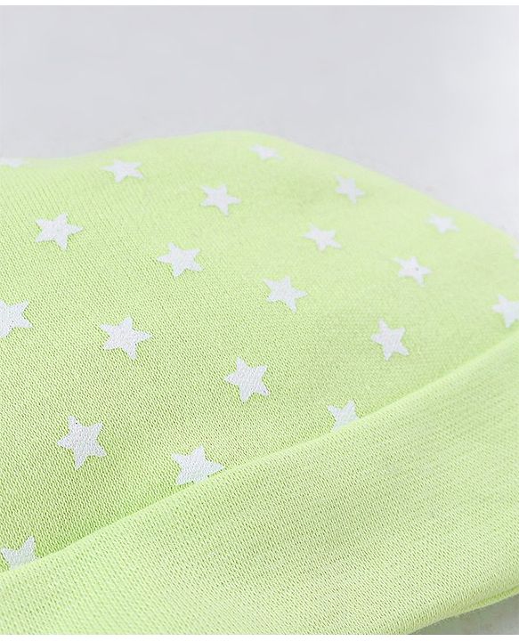 Babyhug 100% Cotton Knit Tie-Knot Cap Stars Print - Green