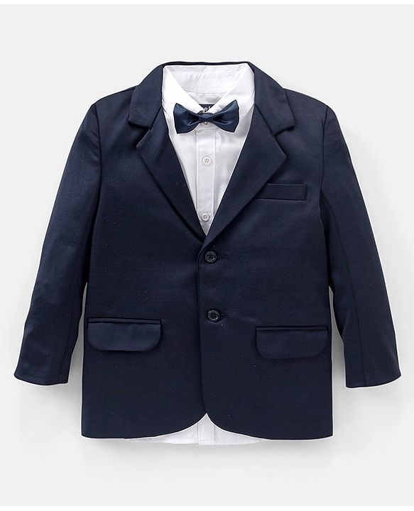 Pine Kids Full Sleeves Knitted Party Suit with Bow- Navy Blue