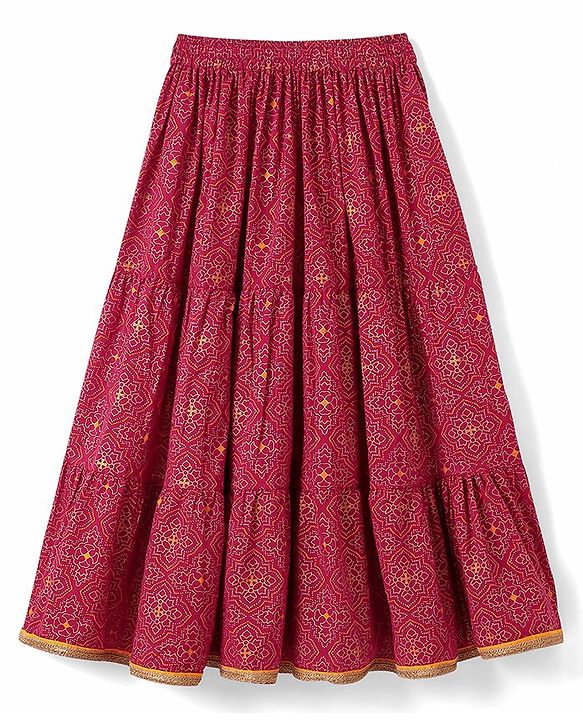 Pine Kids All Over Printed Tiered Lehenga with Cape Choli Set- Dark Pink