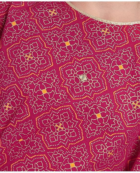 Pine Kids All Over Printed Tiered Lehenga with Cape Choli Set- Dark Pink