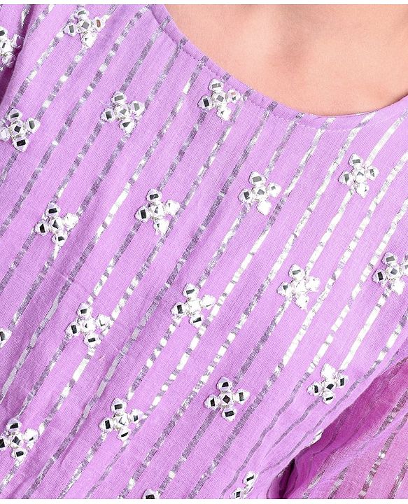 Pine Kids 100% Cotton Woven Half Sleeves Mirror Work Tiered Lehenga Choli Set - Lavender