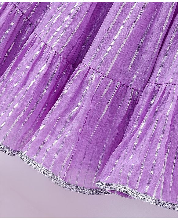 Pine Kids 100% Cotton Woven Half Sleeves Mirror Work Tiered Lehenga Choli Set - Lavender