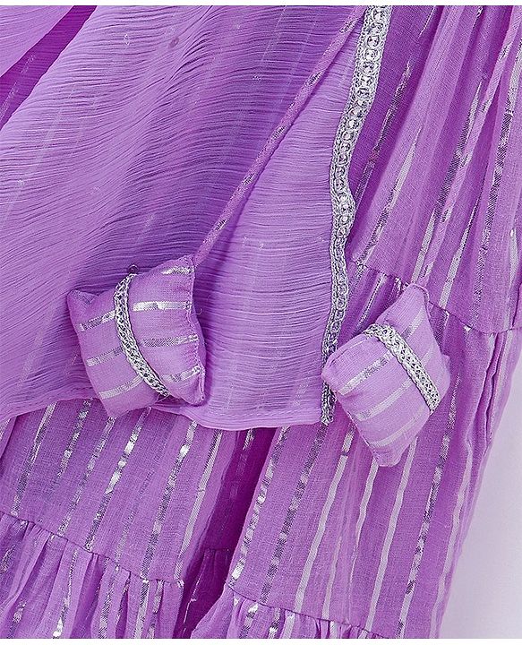 Pine Kids 100% Cotton Woven Half Sleeves Mirror Work Tiered Lehenga Choli Set - Lavender
