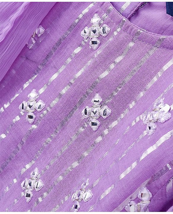 Pine Kids 100% Cotton Woven Half Sleeves Mirror Work Tiered Lehenga Choli Set - Lavender