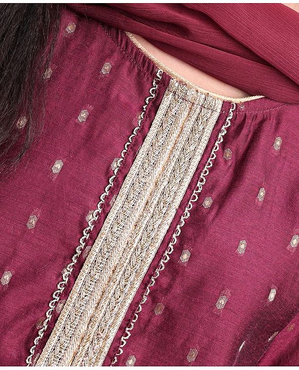 Pine Kids Three Fourth Sleeves Zari Design Lehenga & Choli Set - Wine