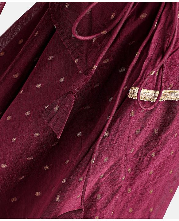 Pine Kids Three Fourth Sleeves Zari Design Lehenga & Choli Set - Wine
