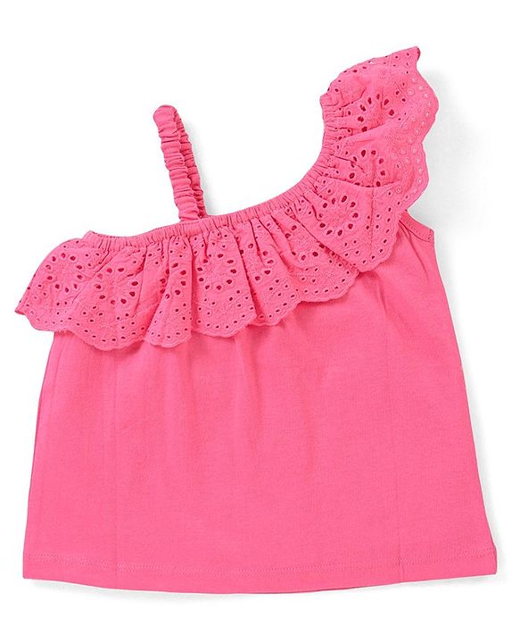 Babyhug 100% Cotton Schifilli Woven Sleeveless Top with Frilled Detailing - Pink