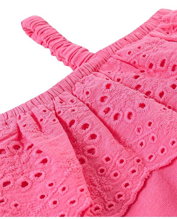 Babyhug 100% Cotton Schifilli Woven Sleeveless Top with Frilled Detailing - Pink
