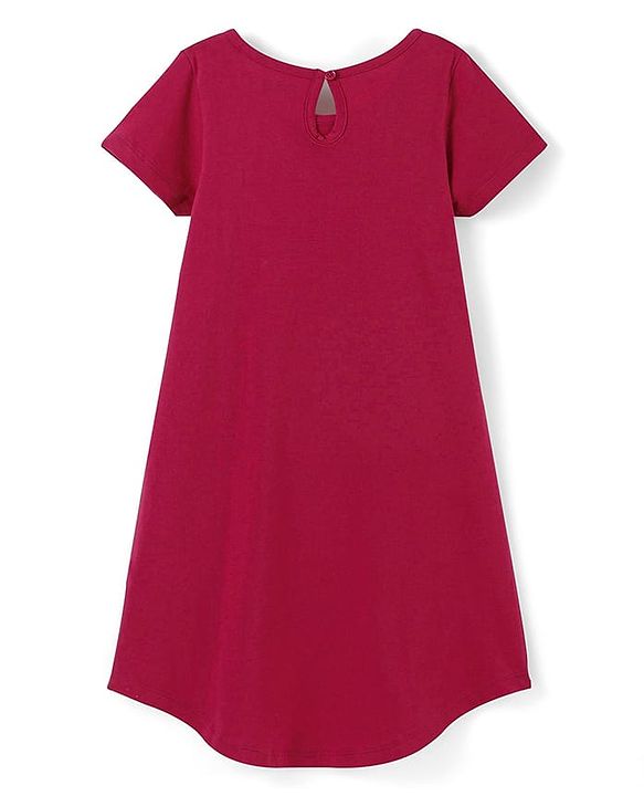 Pine Kids 100% Cotton Knit Half Sleeves Knee Length Night Gown Butterfly Print - Persian Red