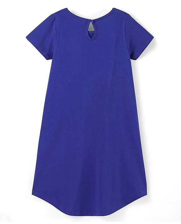 Pine Kids 100% Cotton Knit Half Sleeves Knee Length Night Gown Puppy Print - Blue