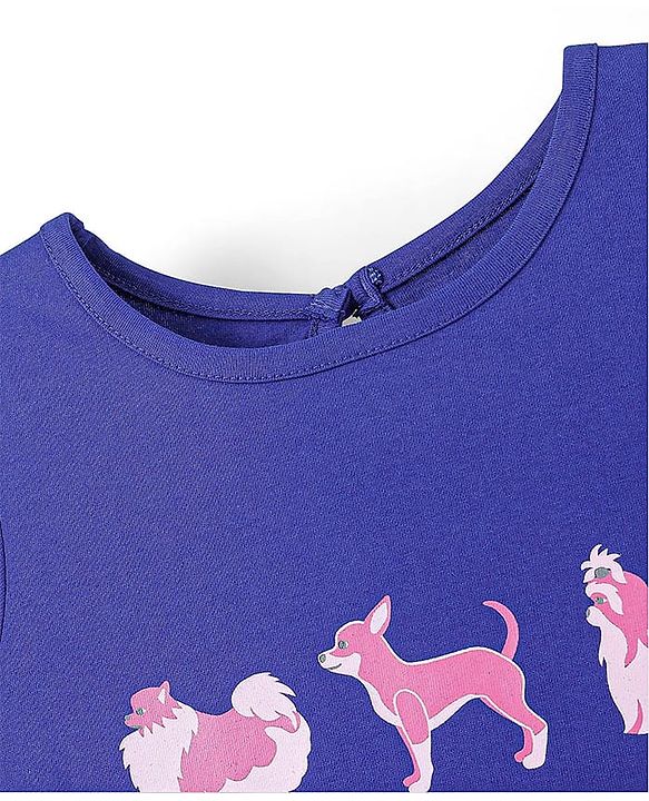 Pine Kids 100% Cotton Knit Half Sleeves Knee Length Night Gown Puppy Print - Blue
