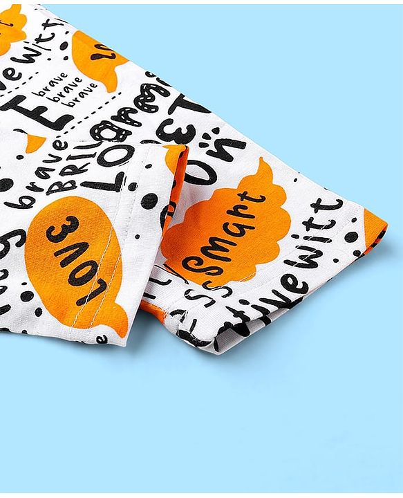 Pine Kids Cotton Spandex Leggings Text Printed - Bright White With Yellow