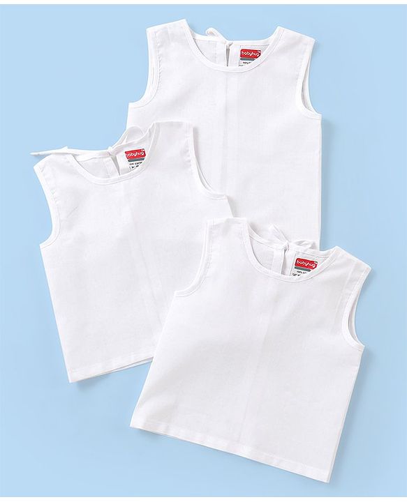 Babyhug 100% Cotton Sleeveless Jhabla with Back Knot Pack of 3 - White