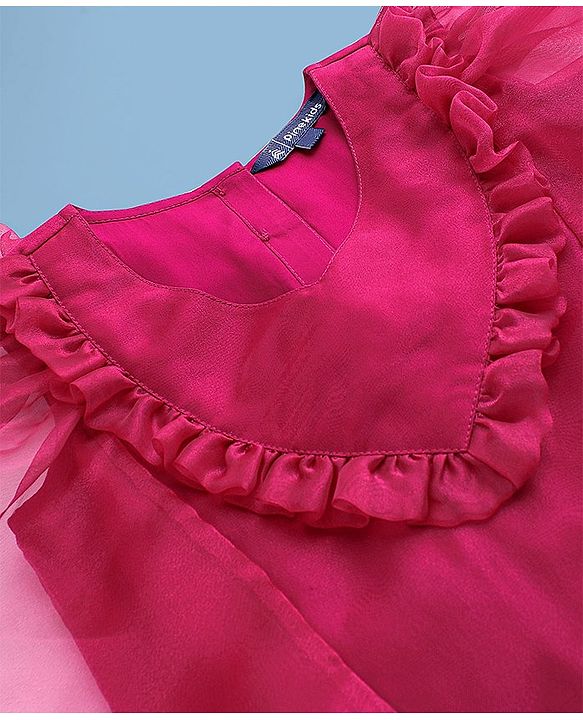 Pine Kids Half Sleeves Choli & Tiered Lehenga  with Dupatta Floral Print - Pink