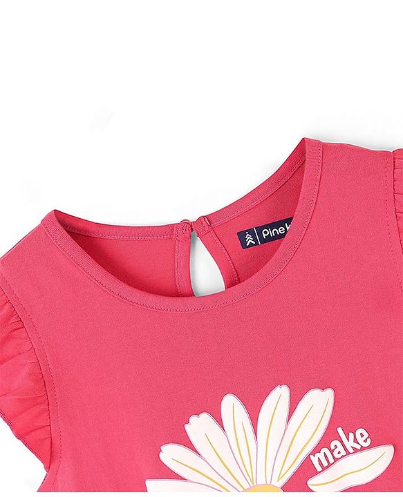 Pine Kids 100% Cotton Knit Short Sleeves Night Gown Flower Print - Pink