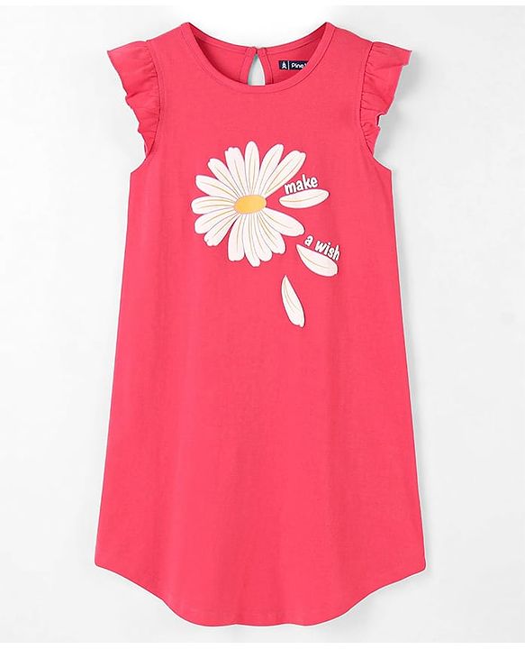Pine Kids 100% Cotton Knit Short Sleeves Night Gown Flower Print - Pink