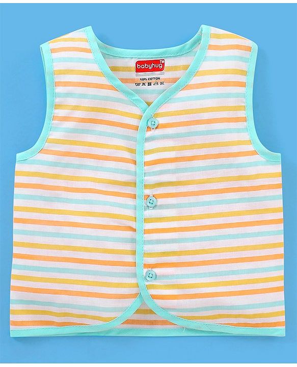 Babyhug 100% Cotton Sleeveless Jhabla Striped & Dino Print Pack of 3 - Blue & White