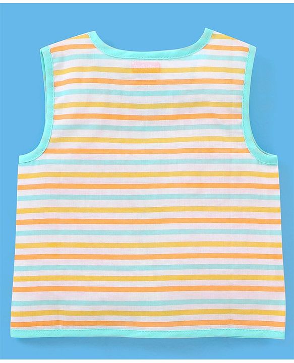 Babyhug 100% Cotton Sleeveless Jhabla Striped & Dino Print Pack of 3 - Blue & White