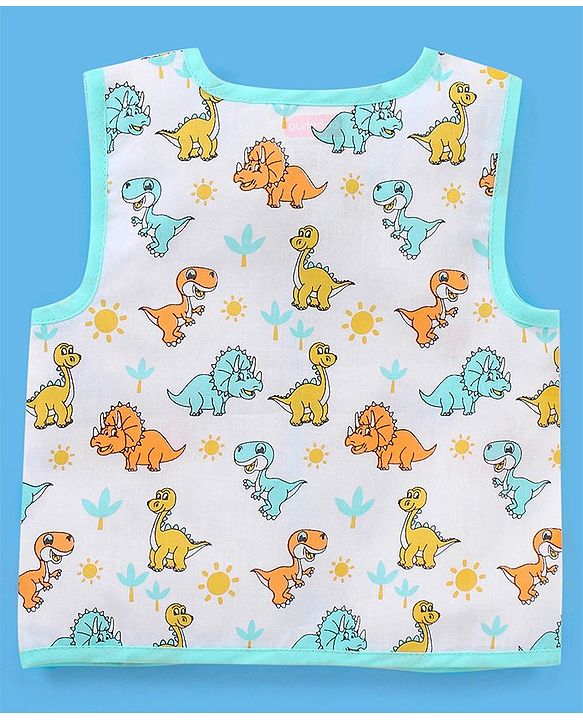 Babyhug 100% Cotton Sleeveless Jhabla Striped & Dino Print Pack of 3 - Blue & White