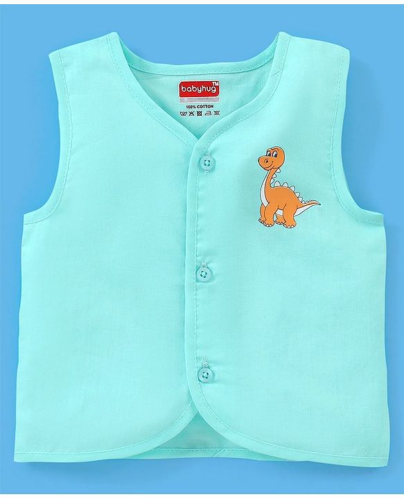 Babyhug 100% Cotton Sleeveless Jhabla Striped & Dino Print Pack of 3 - Blue & White