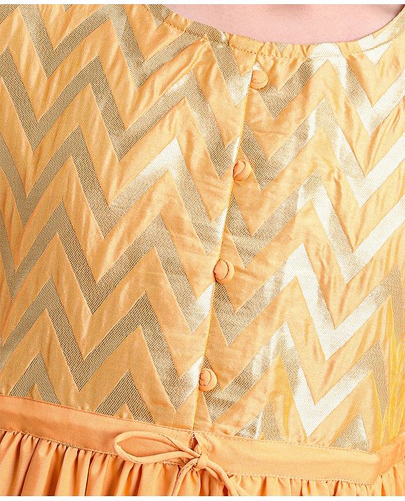Pine Kids Three Fourth Sleeves Kurti Churidar Set with Dupatta Chervon Pattern - Mustard Yellow