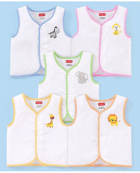 Babyhug 100% Cotton Front Open Jhablas Wild Animal Print Pack of 5 - White